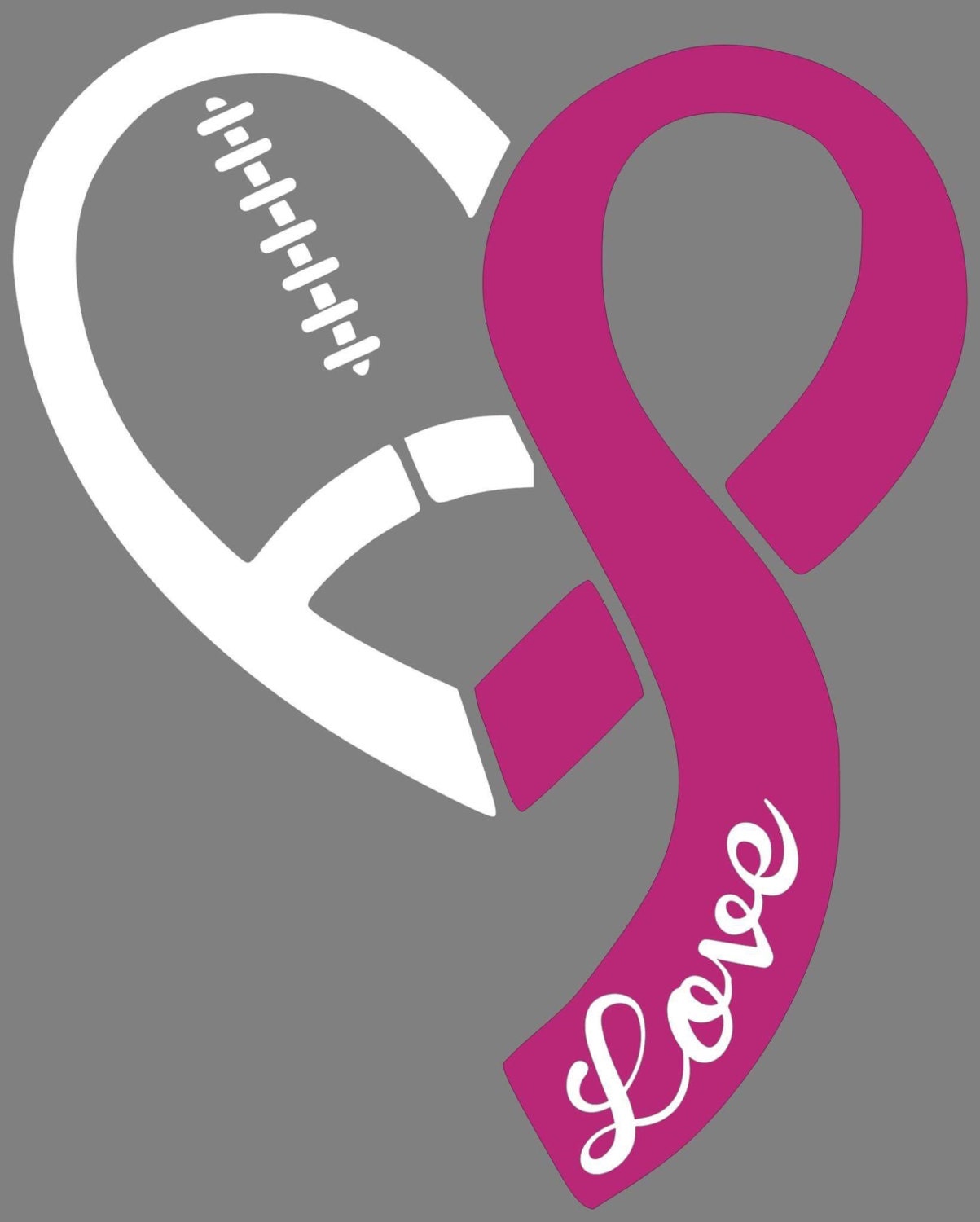 Iron on Football ribbon heart Decal / iron on pink ribbon