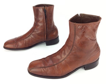 Men's Vintage Florsheim Imperial Caramel Brown Leather Zipper Beatle Ankle Dress Boots