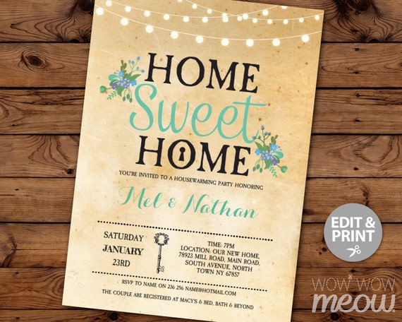 Housewarming Invite New House Invitation Home Sweet Home
