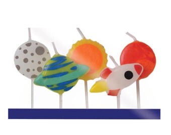 Birthday Candles, Set of 5, Outer Space Candles, Spaceship candles, Planets, Candles, Boy, Girl, Birthday, Space Party