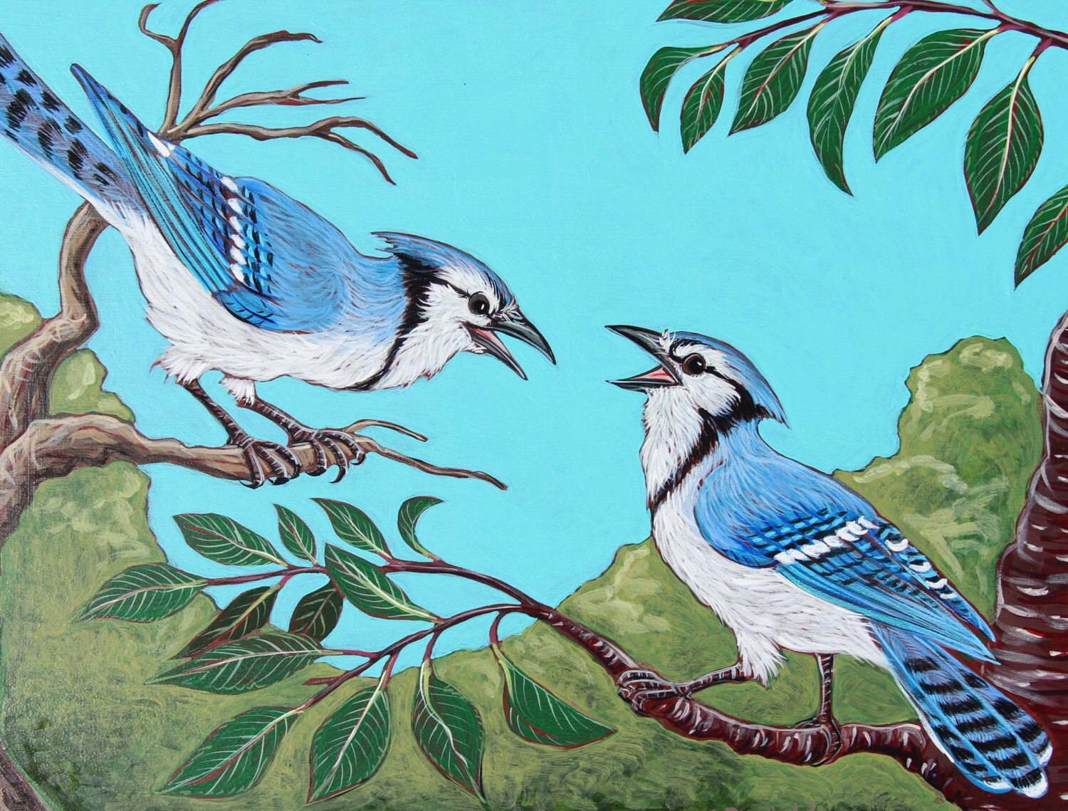 Blue Jays Acrylic Painting on Wood