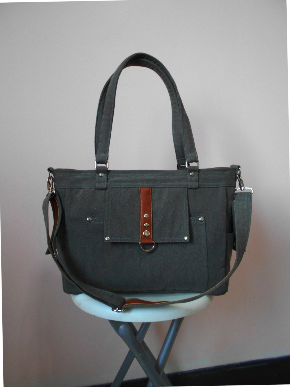 Dark Grey Messenger Bag/Travel Bag/School Bag/Bags by unicraftbag