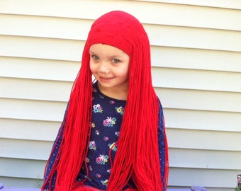 Long red wig, Girls Halloween, Sally wig, Cosplay children, Kids yarn wig, Long red hair, Costume wigs, Red yarn wig, costume ideas for kids