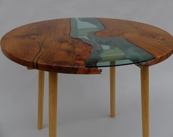 Elm and Oak Dining Table, 'Wood and Water' - Modern, Seats Four, Custom Sizes Made to Order