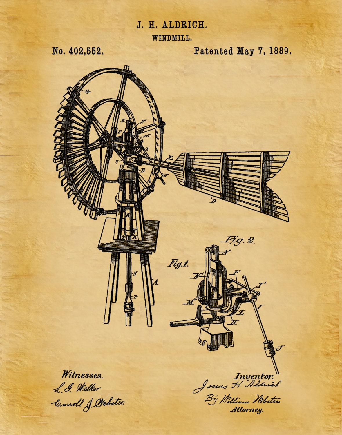 Farm Wall Art patent 1889 windmill - art print poster wall art - farm wall art Farm Wall Art patent 1889 windmill - art print poster wall art - farm wall art
