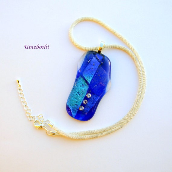 One-of-a-kind Handmade Dichroic Fused Glass Large Triplet Zirconia Necklace Pendant by Umeboshi Jewelry Designs