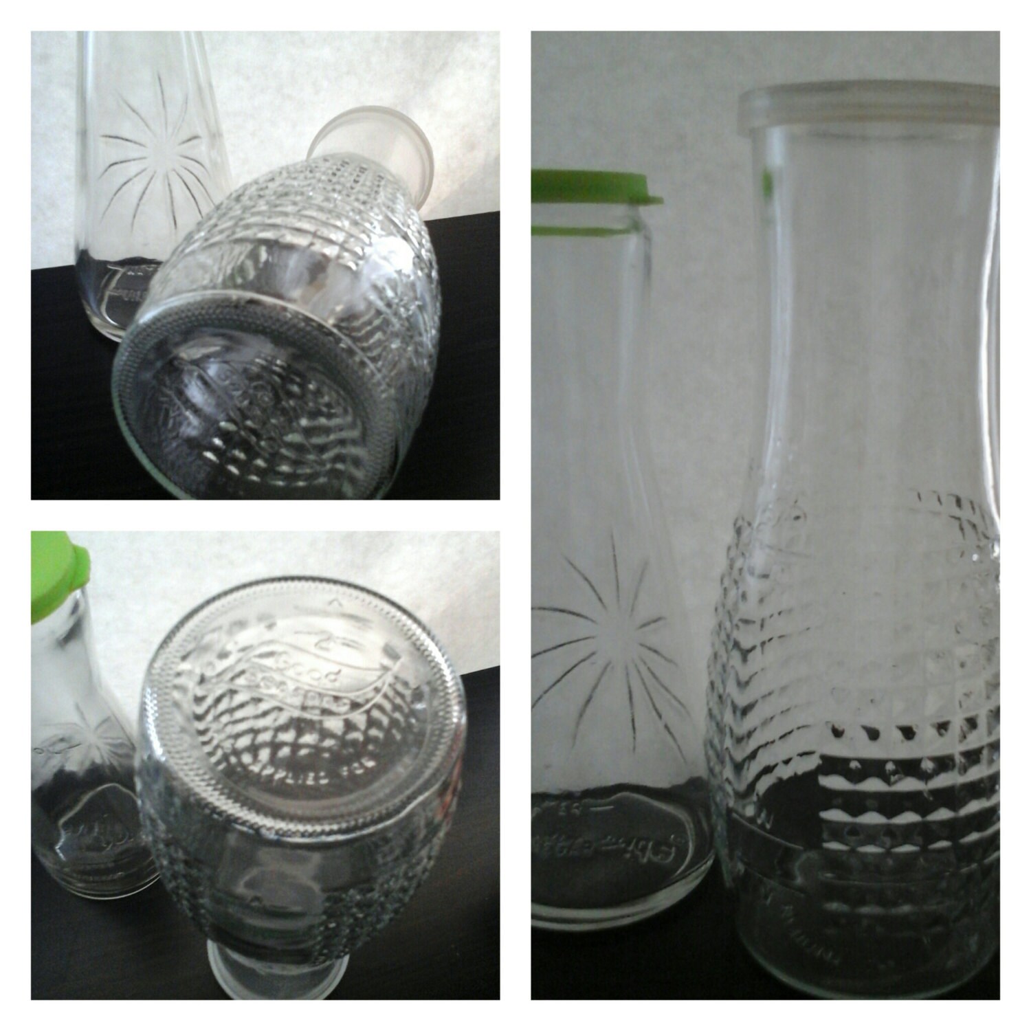 Salad Pride Bottle Dressing Cruet Bottle. Green Good Seasons Glass Shaker Mixer Cup. Pouring