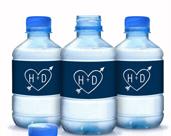 Monogram Water Bottle Labels - Wedding Water Labels - Custom Water Bottle Labels - Carved Initials - Bottle Wraps - Hotel Bags - Heart