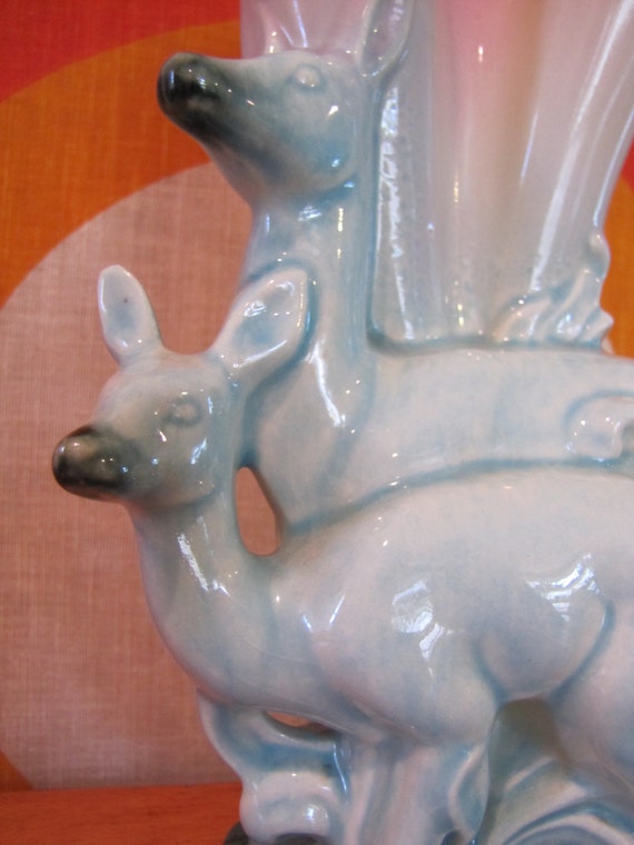 RESERVED Hull Vase Deer Vase Pair of Deer on Vase Pink and