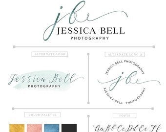 Premade Branding Kit - Photography Logo Set- Watermark - Handwritten initials - Mint Blue initials - Photography logo PM015