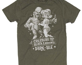 Creature from the Black Lagoon Shirt - Old Horror Film Shirt - Creature From the Black Lagoon Dark Ale Printed on a Mens T Shirt