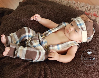 Dark Brown/Blue Plaid Suspenders Photo Prop