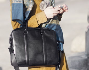 Leather handbag, Leather Briefcase,Leather Messenger Bag Unisex,Satchel,Shoulder Bag for men women,Black Briefcase - Kafka on the Shore