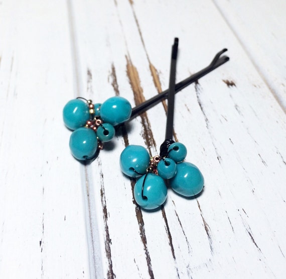 Items similar to Blue beaded hair jewelry decorative hair pins boho hair accessories hippie bun