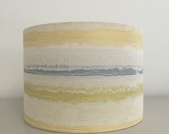 DRUM LAMPSHADE - Ashley Wilde, Design Kayli in Mimosa - neutral, blue, yellow, green, cream. Also grey, beige colourway