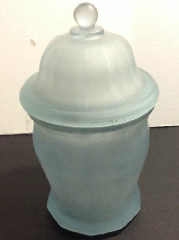 Glass Jar w/ Dome Lid Canister Vintage Pale Blue by ShebasShack