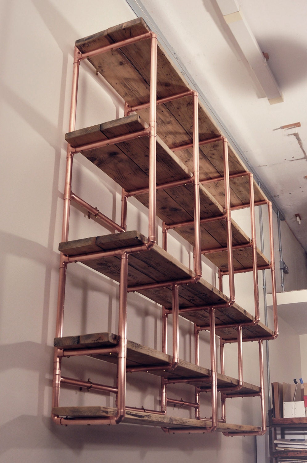 Large 5 shelf stepped design 28mm copper pipe and reclaimed