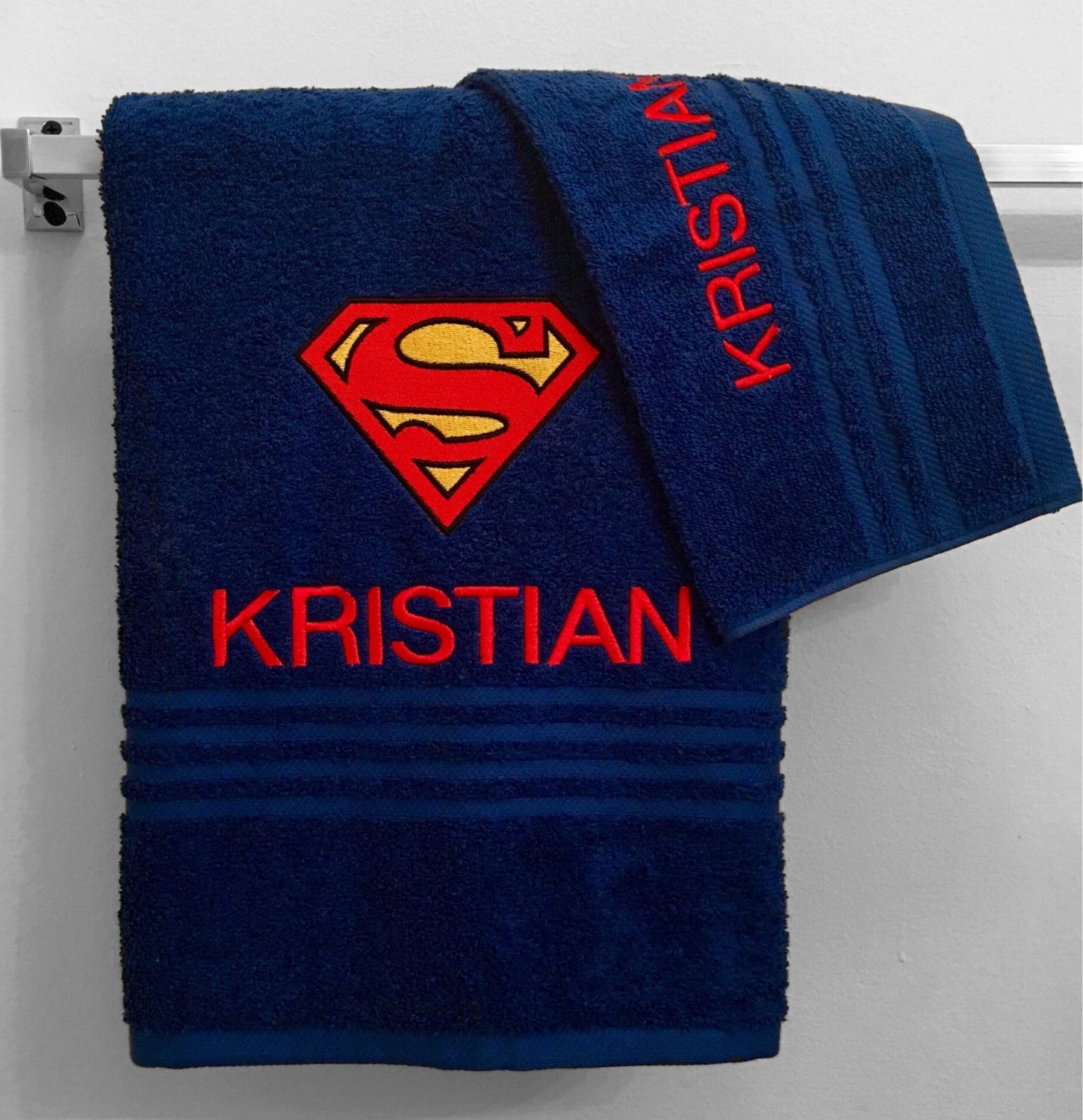 Superman Inspired Bath Towel Set Embroidered Towels