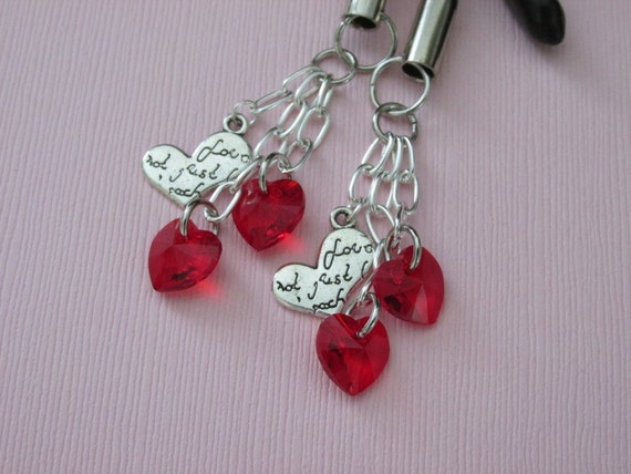 Nipple Clamps Nipple Jewelry Swarovski Crystal Red Hearts on