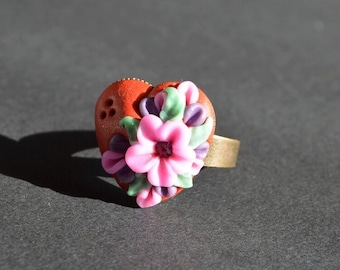 floral ring gift idea|for|her jewelry birthday gift heart ring birthday gift adjustable ring jewelry handmade flower ring cocktail ring