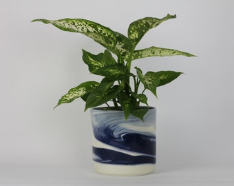 PLANTER Medium. Indigo Marbled. Ceramic flower pot/planter. Pottery everything vessel.