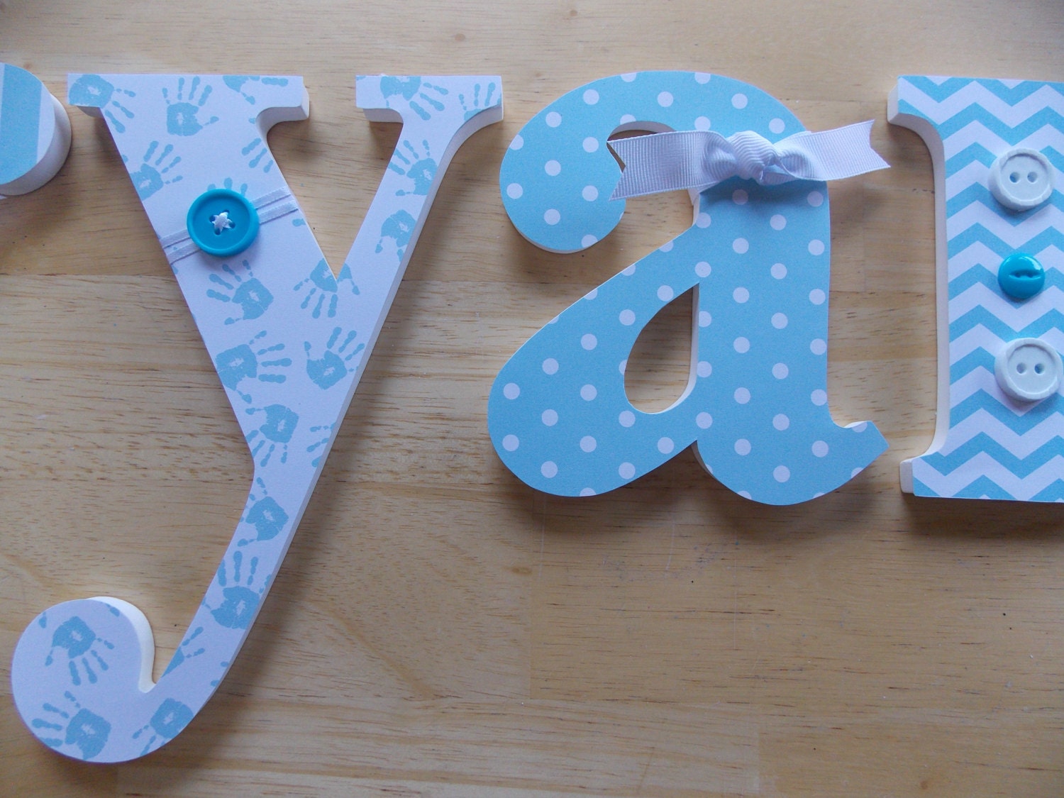 Personalized Wooden Letters Nursery Letters Blue & White