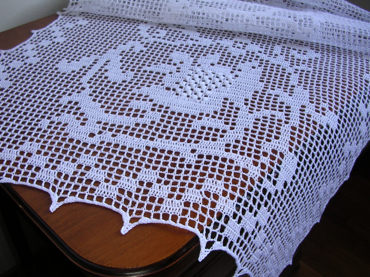 large crochet table runner lace filet doily rectangular white