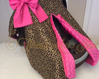 Cheetah Car Seat Canopy with Minky Lining