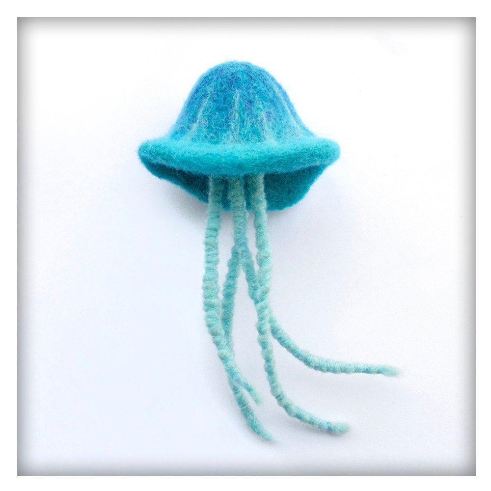 Blue Jellyfish Needle Felted Brooch sea jewelry Soft