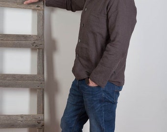 Mens Linen Shirt , Gray Linen Shirt, Homewear, Linen Leisure Shirt, Natural linen shirt, Mens beach shirt Summer shirt