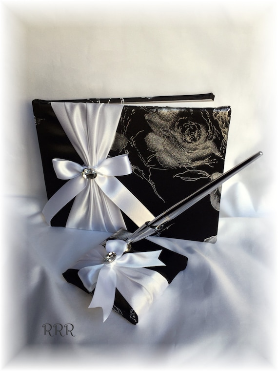 Black and White Wedding Guest Book and Pen Black Wedding