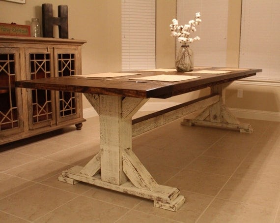 farmhouse pedestal dining table. rustic table. by cmwoodwerks