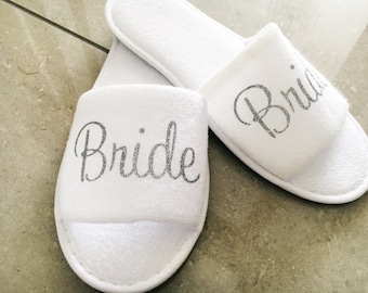 Personalised wedding slippers, bridal slippers terry towel open toe slippers bridesmaid gift, hen slippers,Personalized bridal slippers