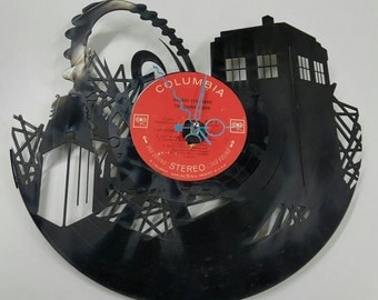 Doctor Who Vinyl Record Clock, Dr. Who Clock, Custom Clock, Clocks for Geeks, doctor who clock, contemporary wall clocks, Tardis Clock