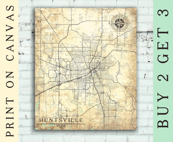 Huntsville Canvas Print Alabama Al Vintage Map By Natalyborichart