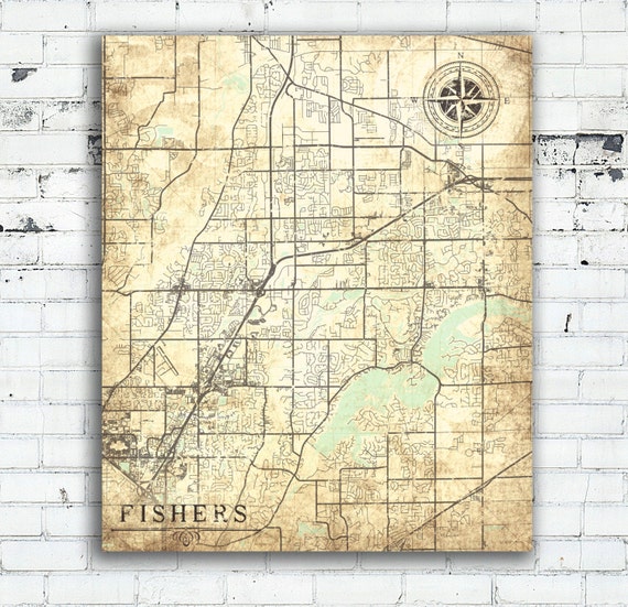 FISHERS IN Canvas Print Indiana Fishers In City Vintage map