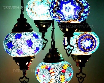 Turkish Lamp,hanging lamps,chandelier lighting,living room lamp with handmade 5 mosaic globes.