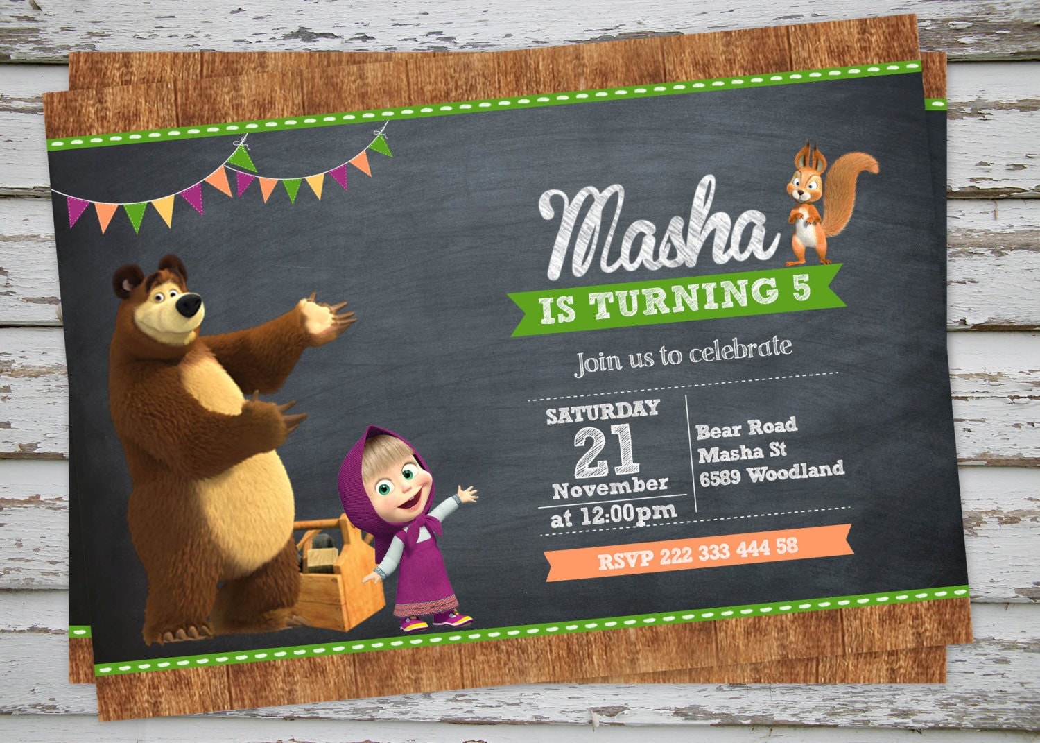 Masha and The Bear Birthday Party Invitation Printable Masha