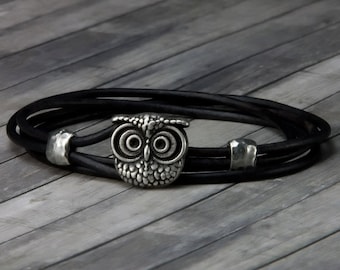 Owl Leather Bracelet – Leather Wrap Bracelet - Leather Bracelet - Mens Leather Bracelet - Womens Leather Bracelet – Owl Jewelry - Owl