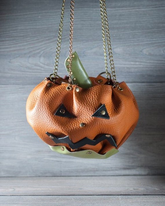 Leather pumpkin purse halloween bag halloween costume SUPER