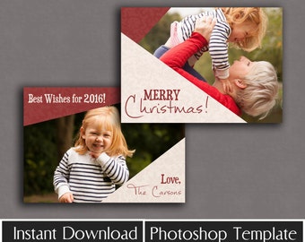 Christmas Card Template, photo cards, instant download, photography templates, holiday photoshop files for photographers, Christmas Design