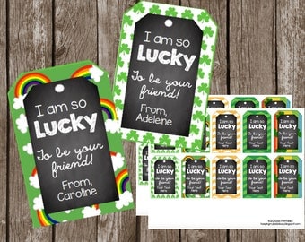 50% OFF SALE St. Patrick's Day EDITABLE Tags - Instant Download - Chalkboard - Gifts - Favor Toppers - Printable Cards