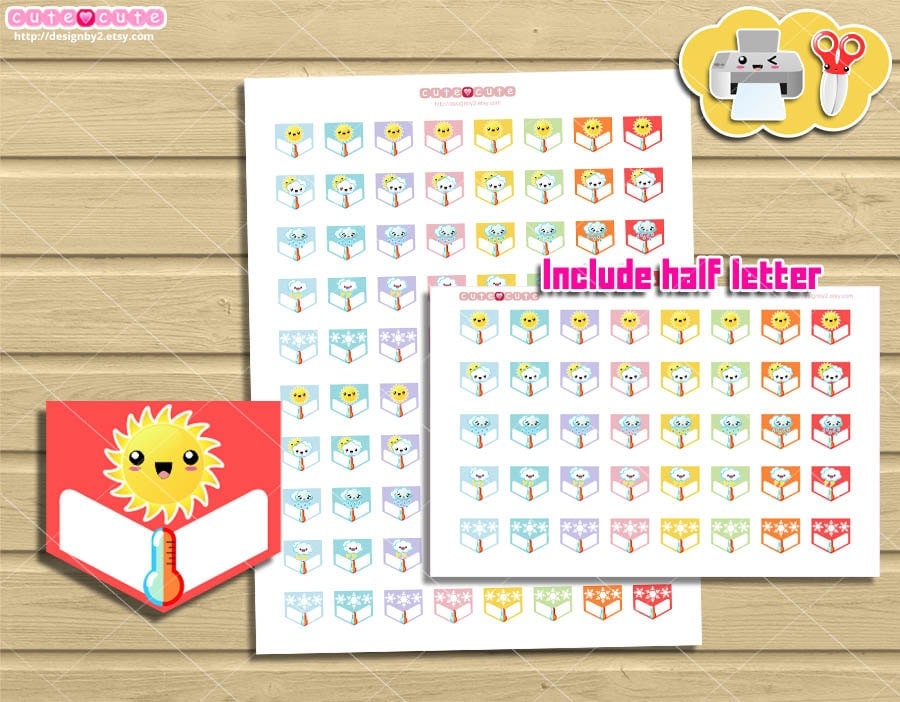 Download Kawaii Weather tracker. Printable planner stickers for your