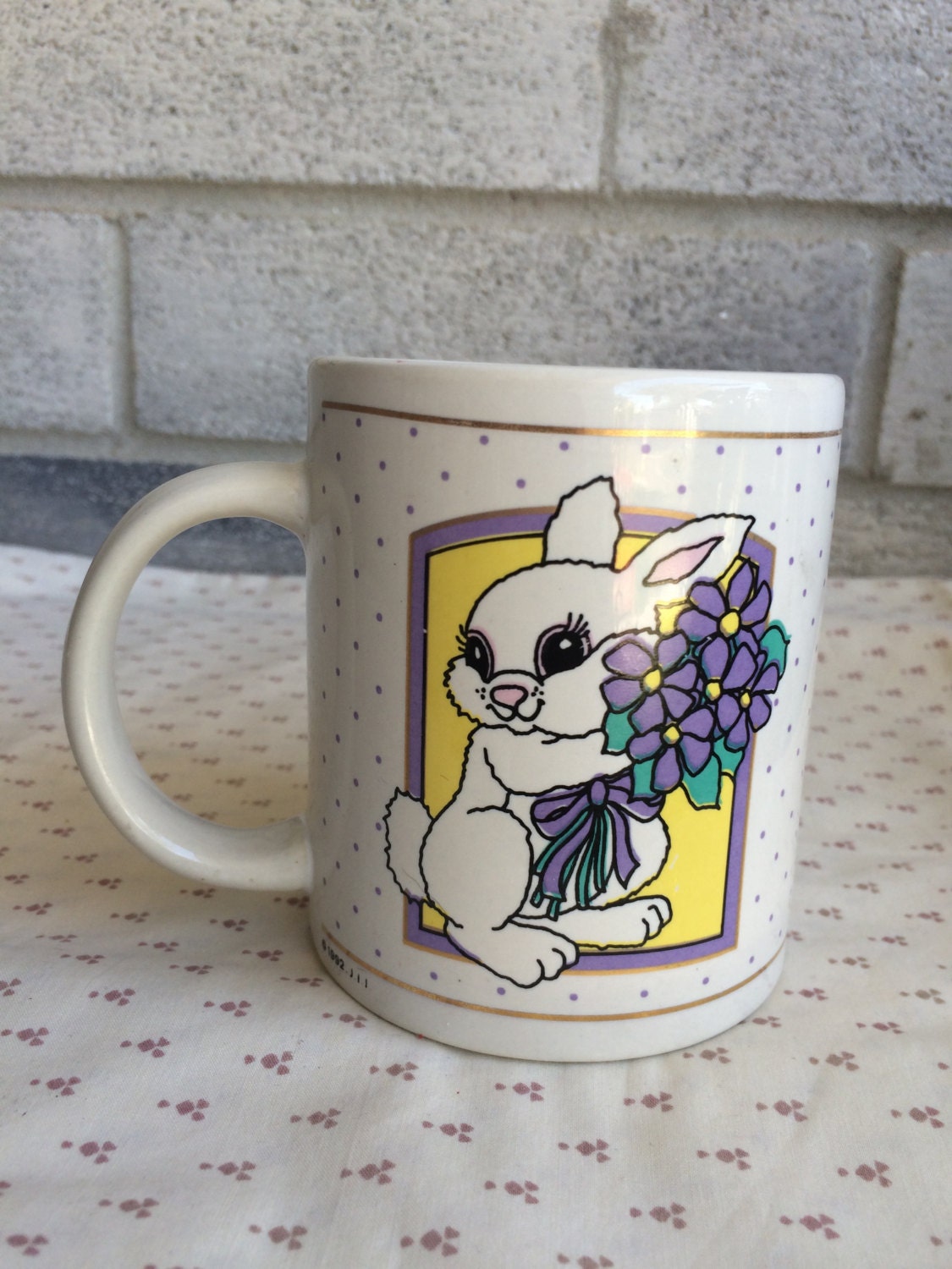 1992 rabbit coffee mug Easter bunny mug Vintage cute rabbit