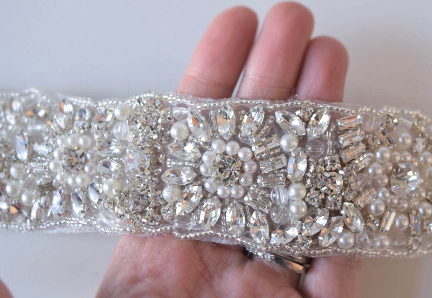 Premium Crystal Rhinestone and Pearl Trim by the Yard