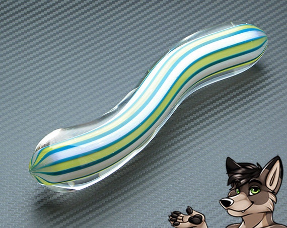 Double Ended Glass Dildo Yellow Teal And Lavender By GlassbyW