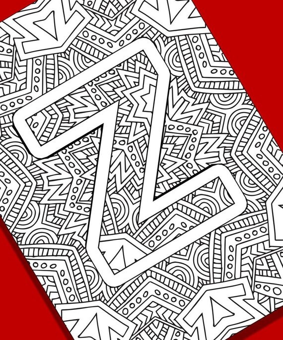 Alphabet Adult Coloring Pages Instant Download Letter Z