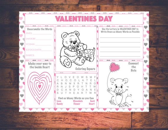 Kids Valentines Day Activity Printable Placemat Instant