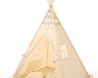 Kids Teepee Tent - Plain cotton indoor children's tipi with poles