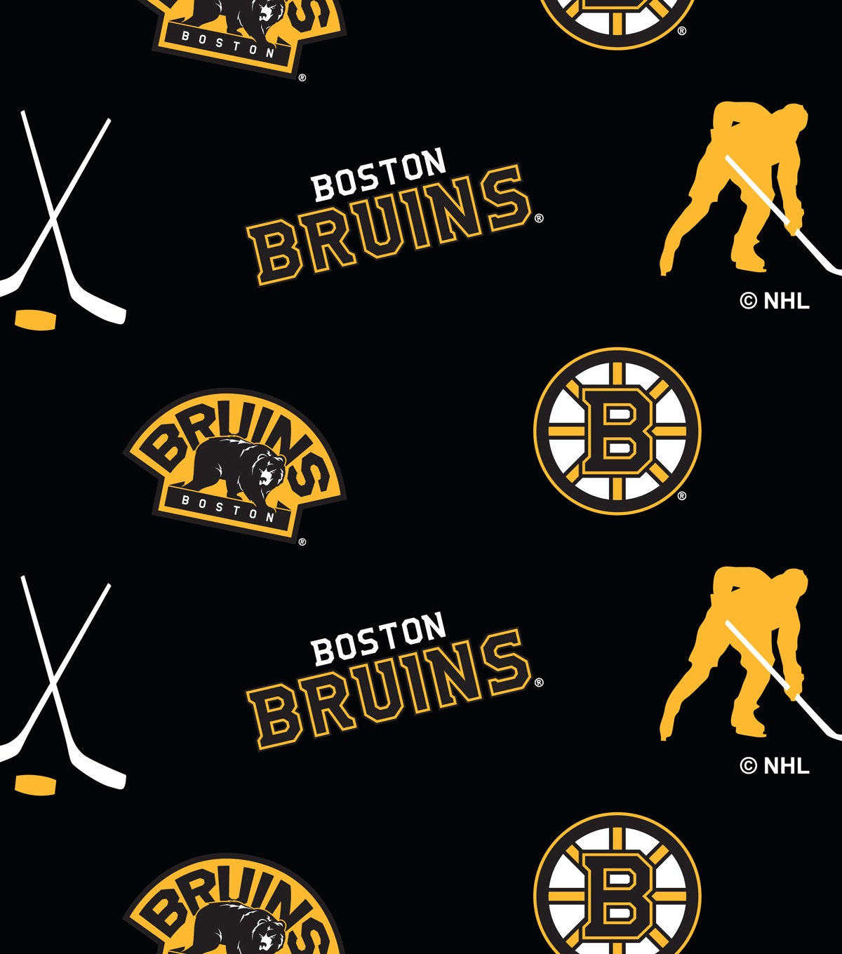 Boston Bruins NHL Tossed Print Fleece Fabric